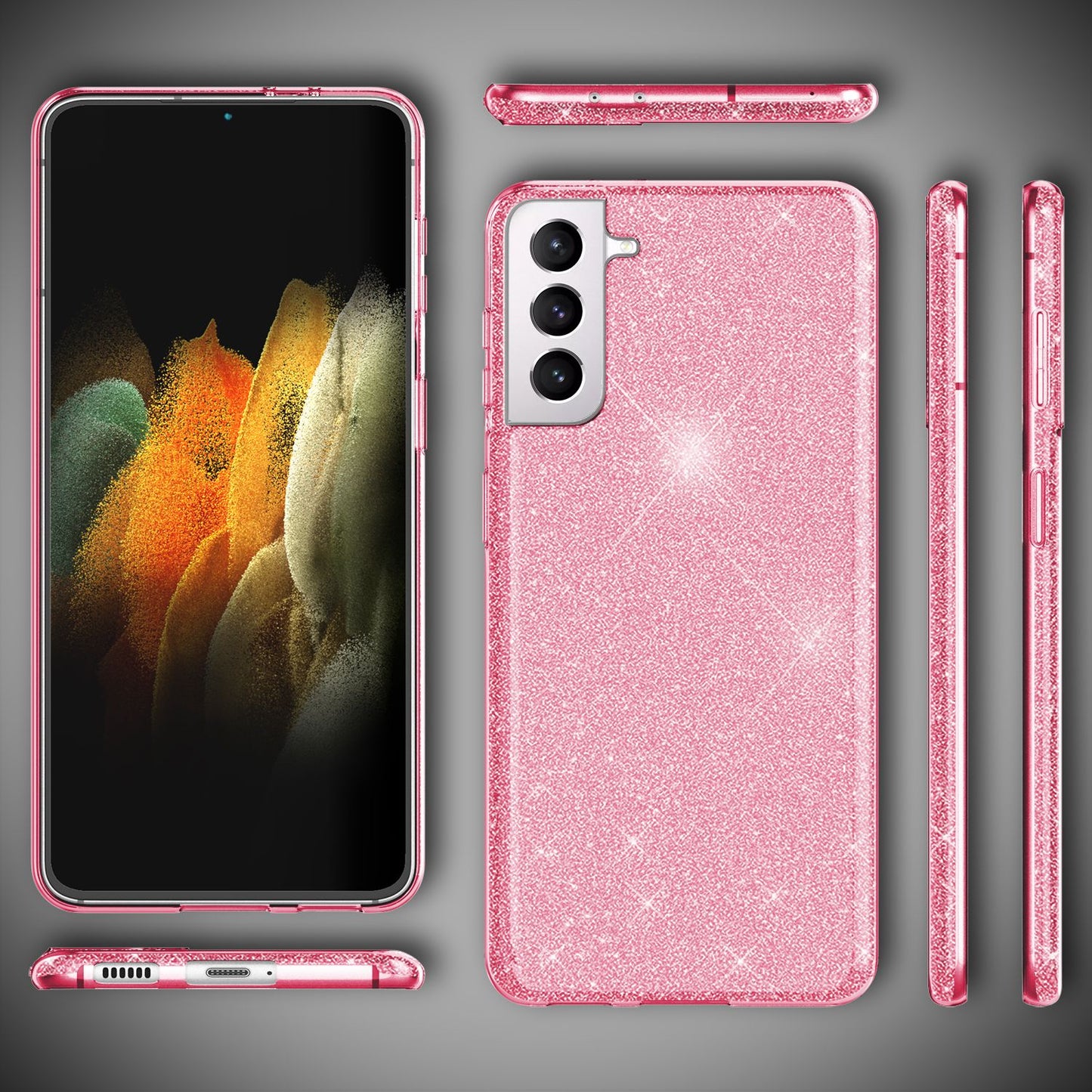 NALIA Glitzerhülle für Samsung Galaxy S21 Plus – Funkelnder Glitzer-Look & Grip – SHINEPOP (Silikon Case) – Marke aus Berlin