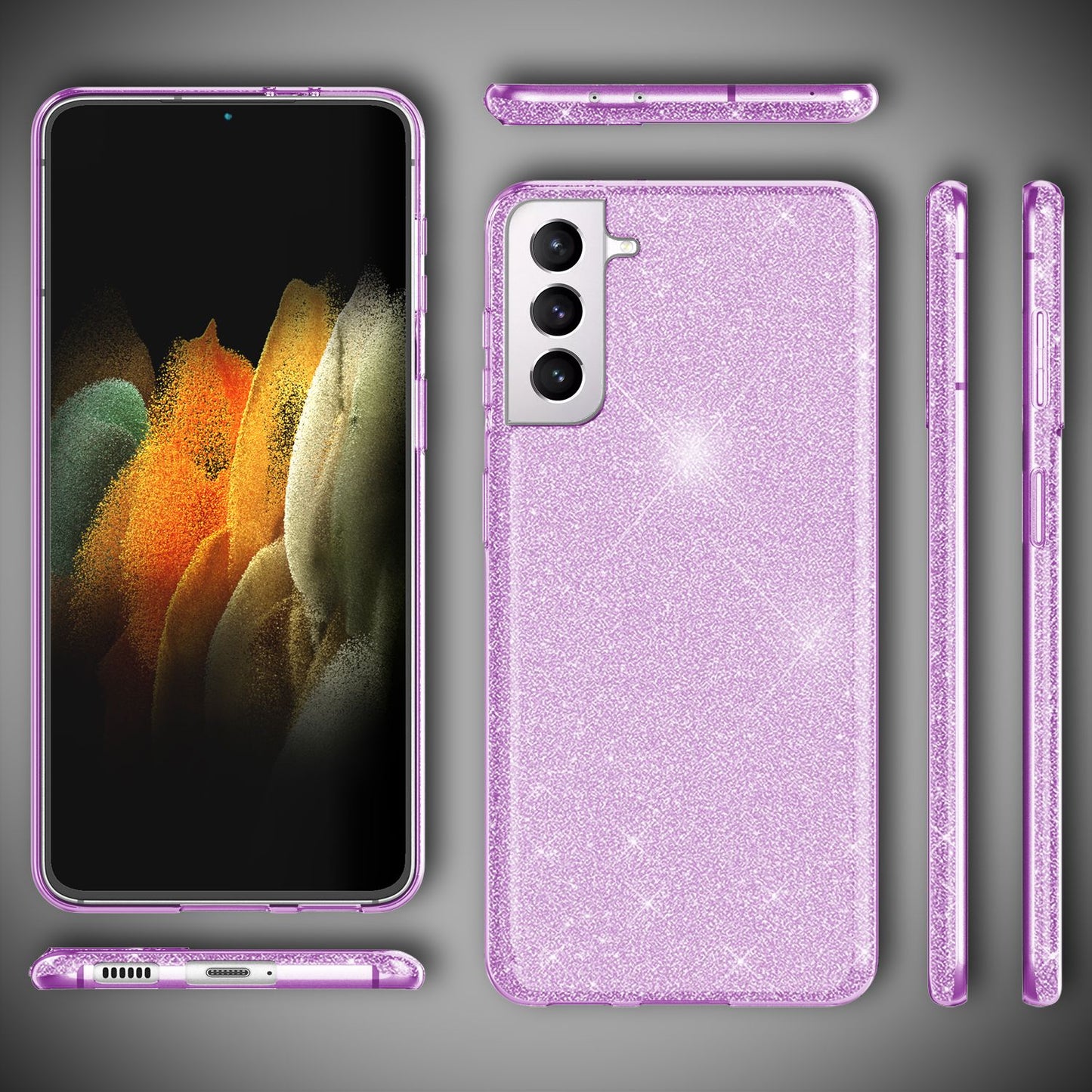 NALIA Glitzerhülle für Samsung Galaxy S21 Plus – Funkelnder Glitzer-Look & Grip – SHINEPOP (Silikon Case) – Marke aus Berlin