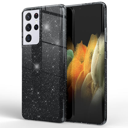 NALIA Glitzerhülle für Samsung Galaxy S21 Ultra – Funkelnder Glitzer-Look & Grip – SHINEPOP (Silikon Case) – Marke aus Berlin