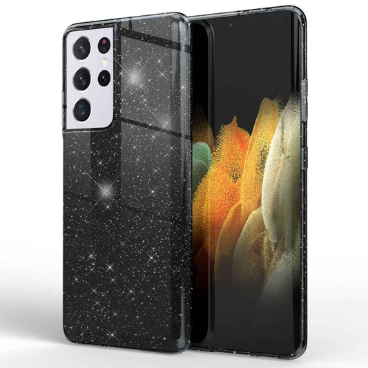 NALIA Glitzerhülle für Samsung Galaxy S21 Ultra – Funkelnder Glitzer-Look & Grip – SHINEPOP (Silikon Case) – Marke aus Berlin