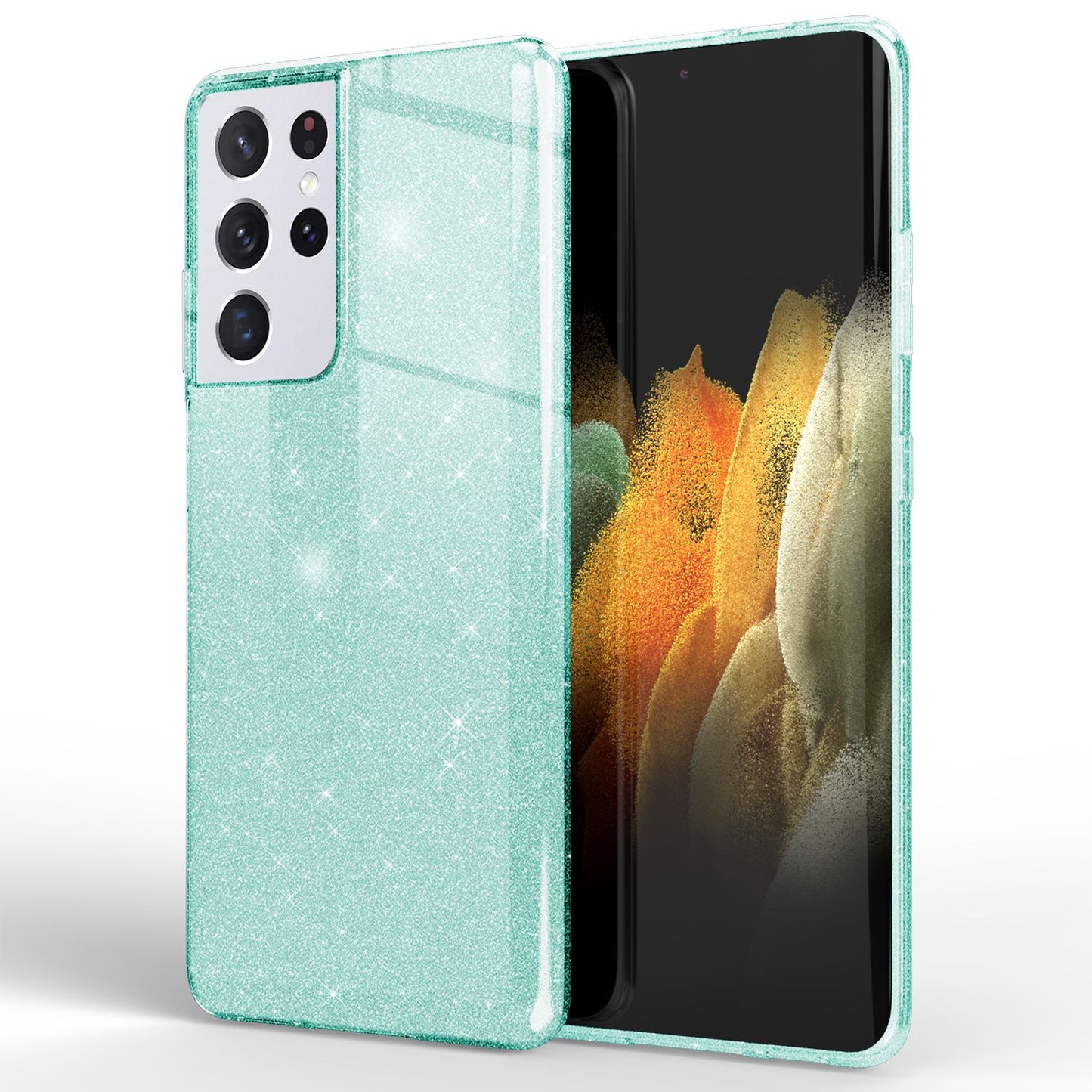 NALIA Glitzerhülle für Samsung Galaxy S21 Ultra – Funkelnder Glitzer-Look & Grip – SHINEPOP (Silikon Case) – Marke aus Berlin