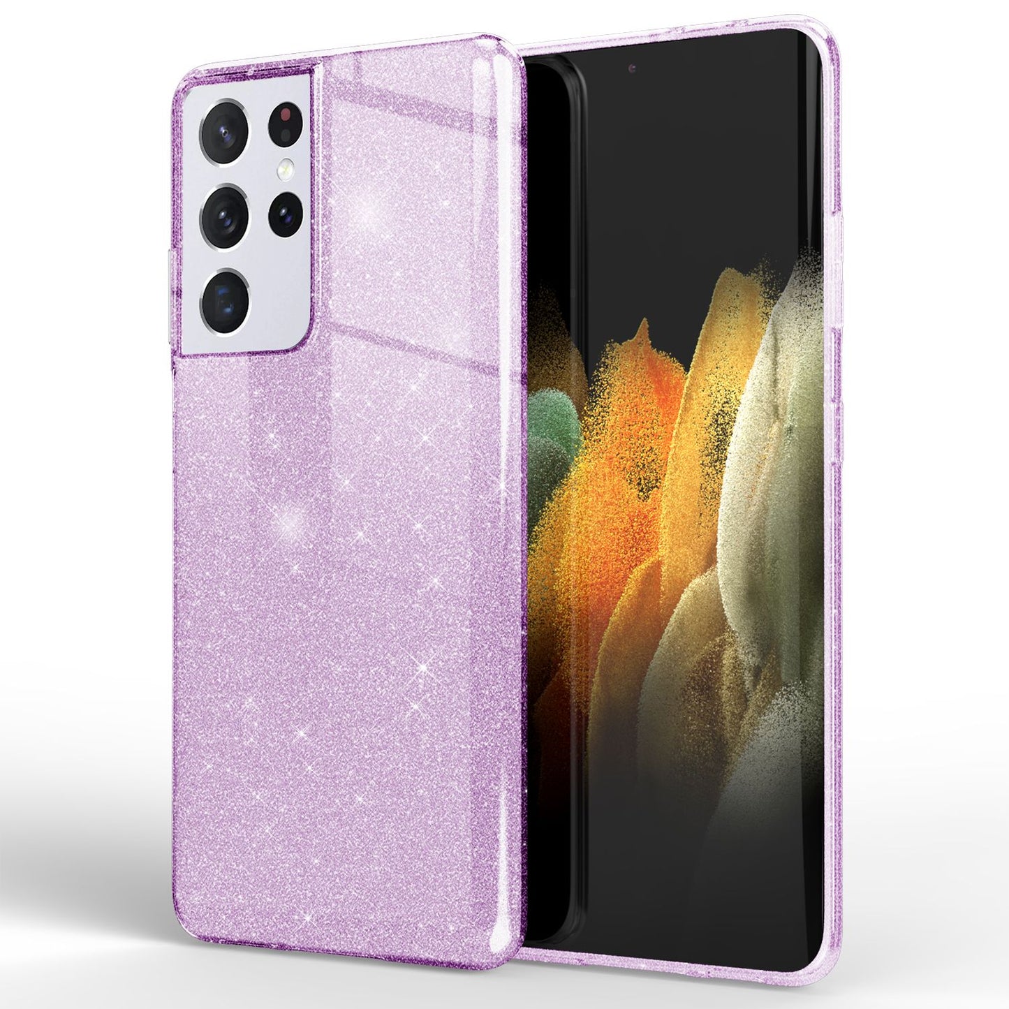 NALIA Glitzerhülle für Samsung Galaxy S21 Ultra – Funkelnder Glitzer-Look & Grip – SHINEPOP (Silikon Case) – Marke aus Berlin