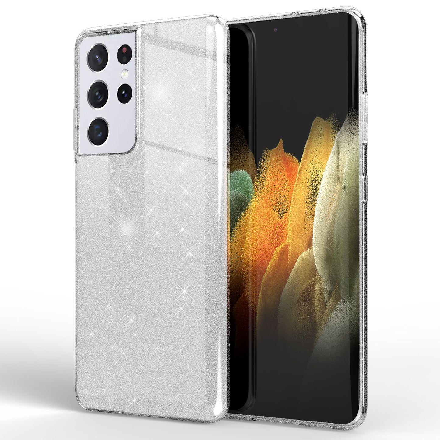 NALIA Glitzerhülle für Samsung Galaxy S21 Ultra – Funkelnder Glitzer-Look & Grip – SHINEPOP (Silikon Case) – Marke aus Berlin