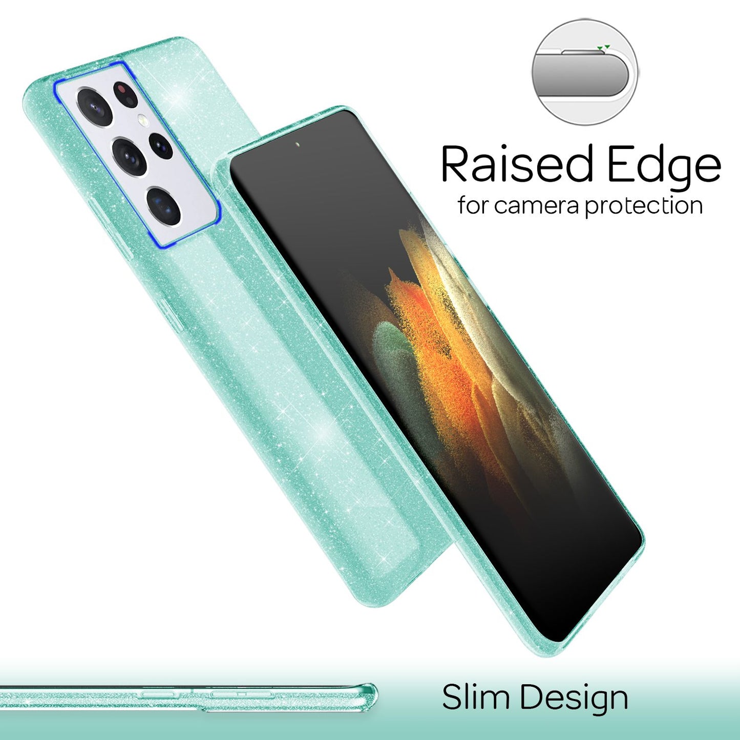 NALIA Glitzerhülle für Samsung Galaxy S21 Ultra – Funkelnder Glitzer-Look & Grip – SHINEPOP (Silikon Case) – Marke aus Berlin