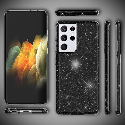 NALIA Glitzerhülle für Samsung Galaxy S21 Ultra – Funkelnder Glitzer-Look & Grip – SHINEPOP (Silikon Case) – Marke aus Berlin