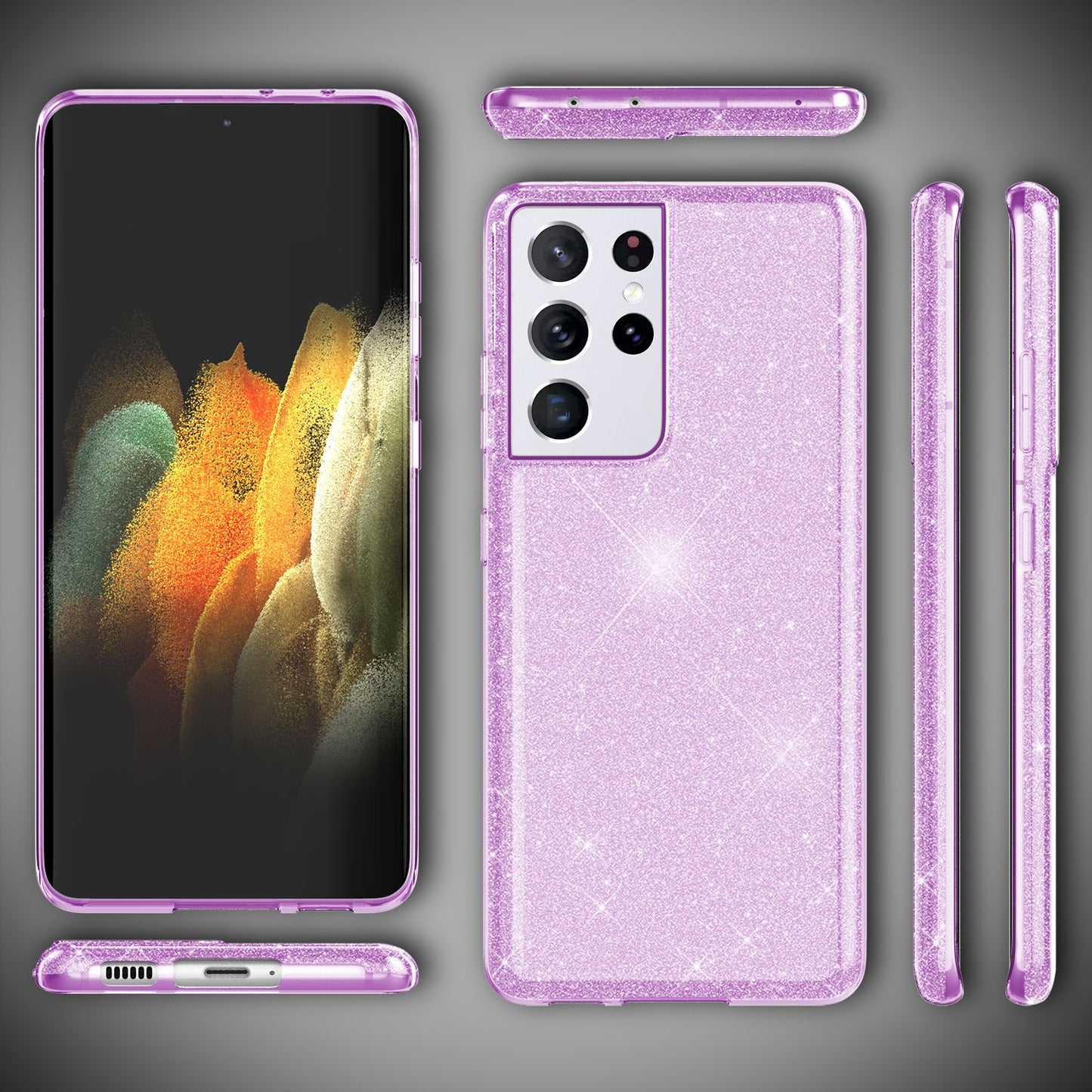 NALIA Glitzerhülle für Samsung Galaxy S21 Ultra – Funkelnder Glitzer-Look & Grip – SHINEPOP (Silikon Case) – Marke aus Berlin
