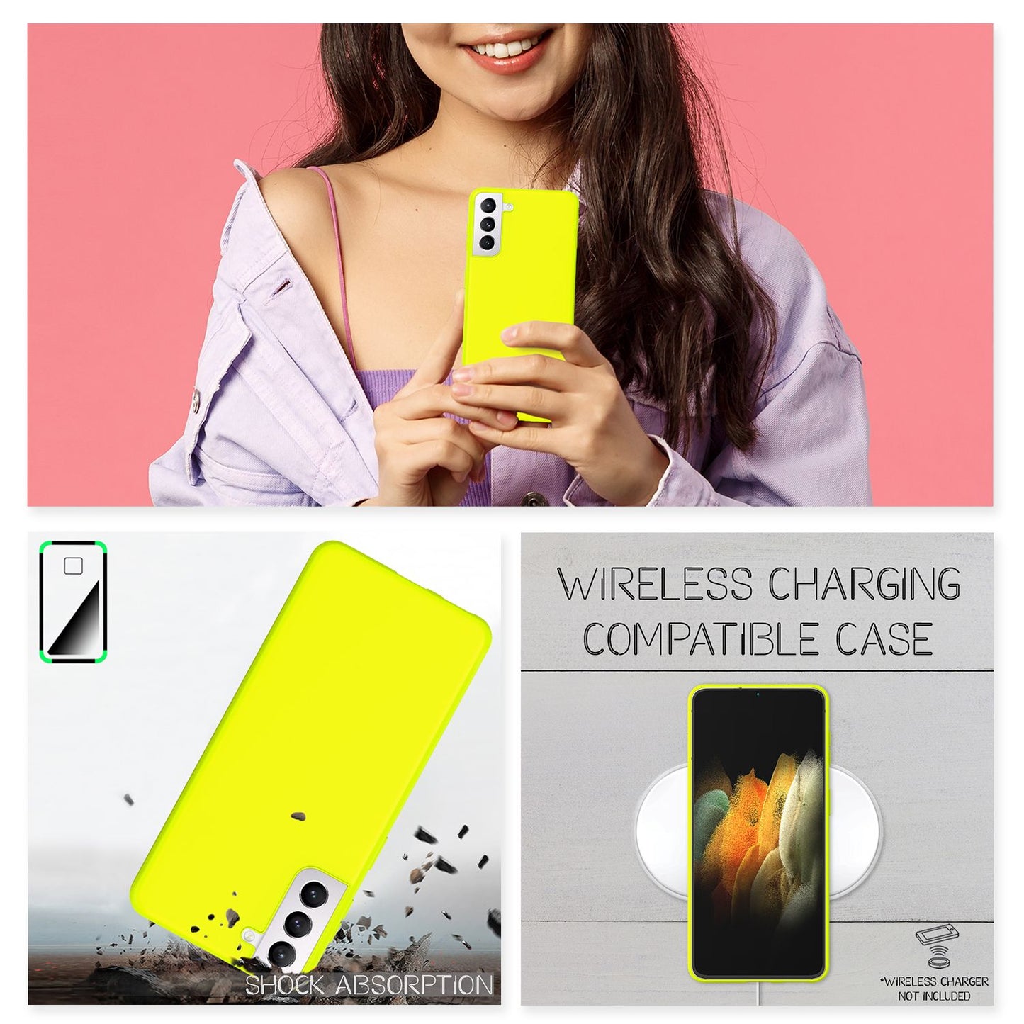 NALIA Neon Silikonhülle für Samsung Galaxy S21 Plus – Soft-Touch & Signal-Neon – NEONSHOCK (Matte Schutzhülle) – Marke aus Berlin