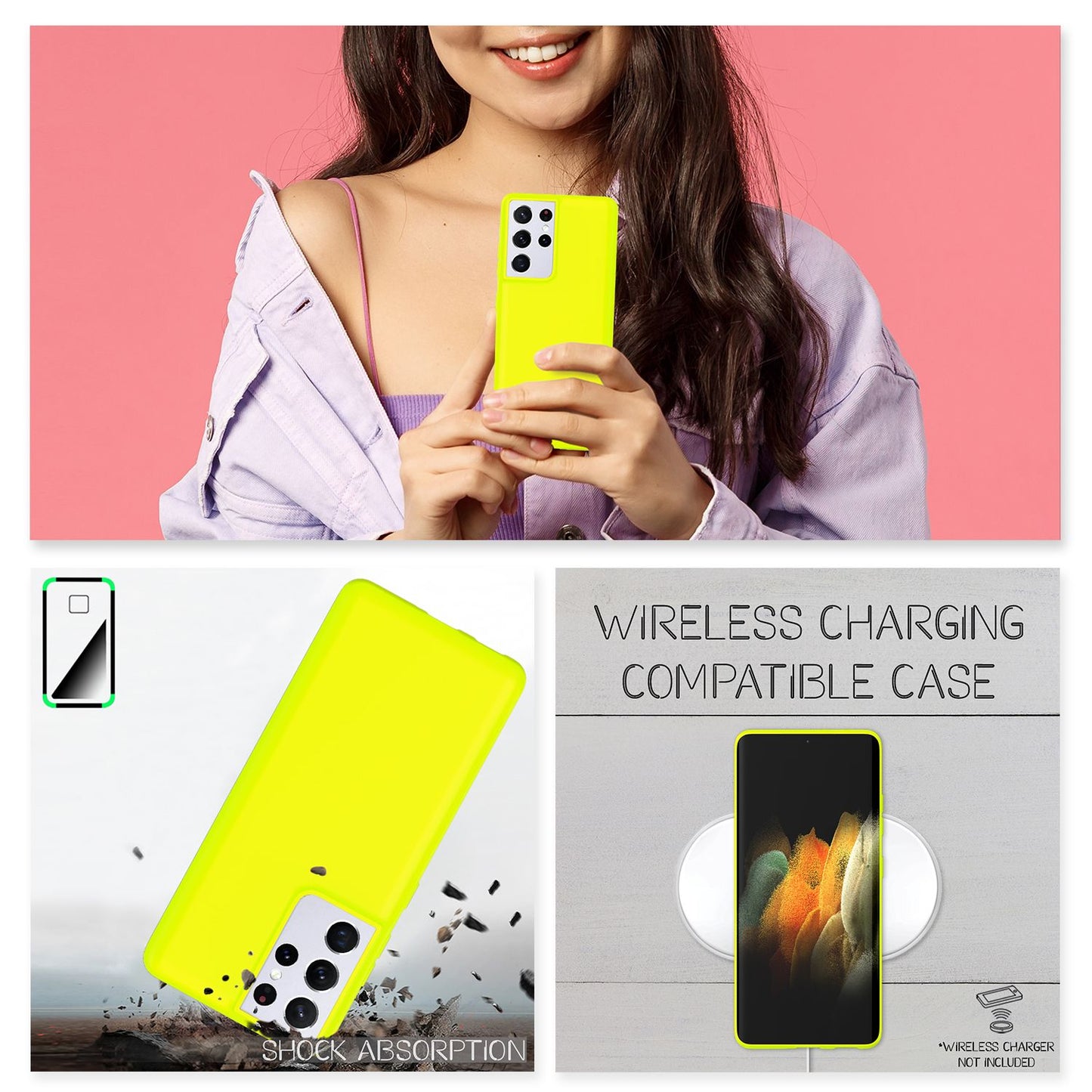 NALIA Neon Silikonhülle für Samsung Galaxy S21 Ultra – Soft-Touch & Signal-Neon – NEONSHOCK (Matte Schutzhülle) – Marke aus Berlin