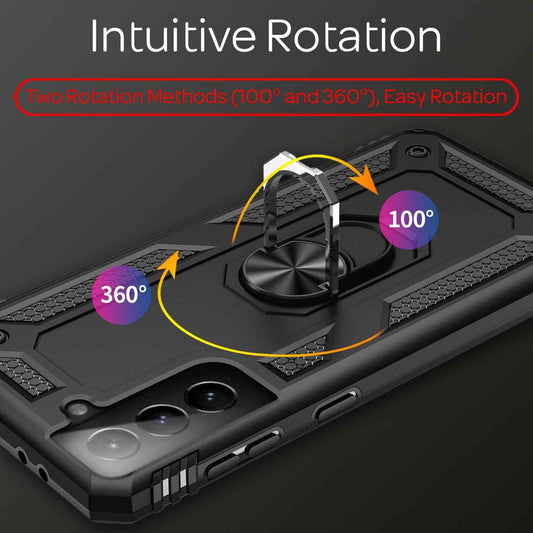 NALIA Panzerhülle für Samsung Galaxy S21 – Ring-Ständer 360° & Magnet-Halterung Kompatibel – RINGDEFEND (Stoßfestes Outdoor Case) – Marke aus Berlin