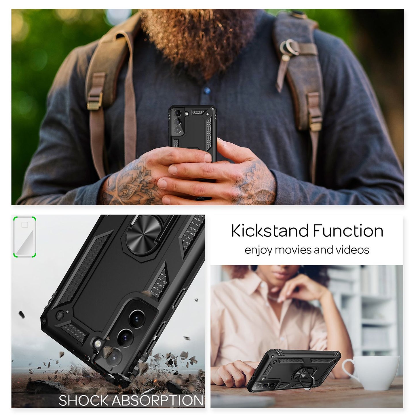 NALIA Panzerhülle für Samsung Galaxy S21 Plus – Ring-Ständer 360° & Magnet-Halterung Kompatibel – RINGDEFEND (Stoßfestes Outdoor Case) – Marke aus Berlin