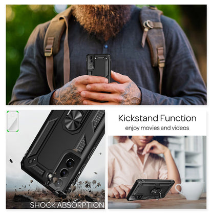 NALIA Panzerhülle für Samsung Galaxy S21 Plus – Ring-Ständer 360° & Magnet-Halterung Kompatibel – RINGDEFEND (Stoßfestes Outdoor Case) – Marke aus Berlin