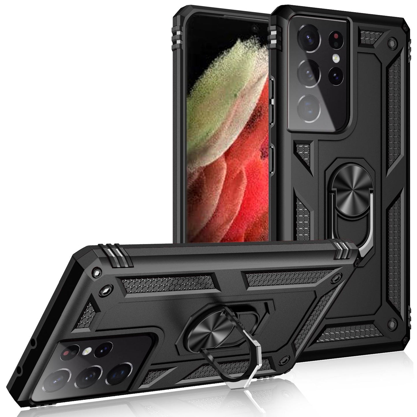 NALIA Panzerhülle für Samsung Galaxy S21 Ultra – Ring-Ständer 360° & Magnet-Halterung Kompatibel – RINGDEFEND (Stoßfestes Outdoor Case) – Marke aus Berlin
