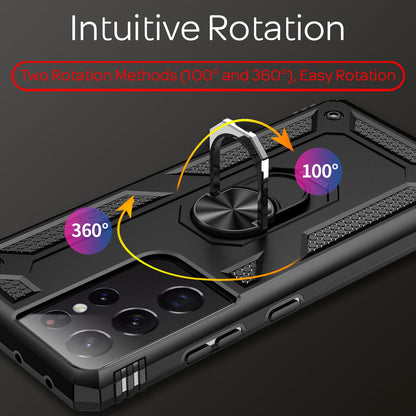 NALIA Panzerhülle für Samsung Galaxy S21 Ultra – Ring-Ständer 360° & Magnet-Halterung Kompatibel – RINGDEFEND (Stoßfestes Outdoor Case) – Marke aus Berlin