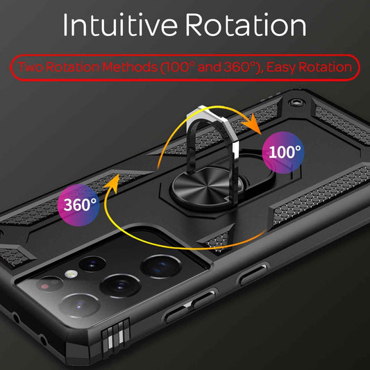 NALIA Panzerhülle für Samsung Galaxy S21 Ultra – Ring-Ständer 360° & Magnet-Halterung Kompatibel – RINGDEFEND (Stoßfestes Outdoor Case) – Marke aus Berlin