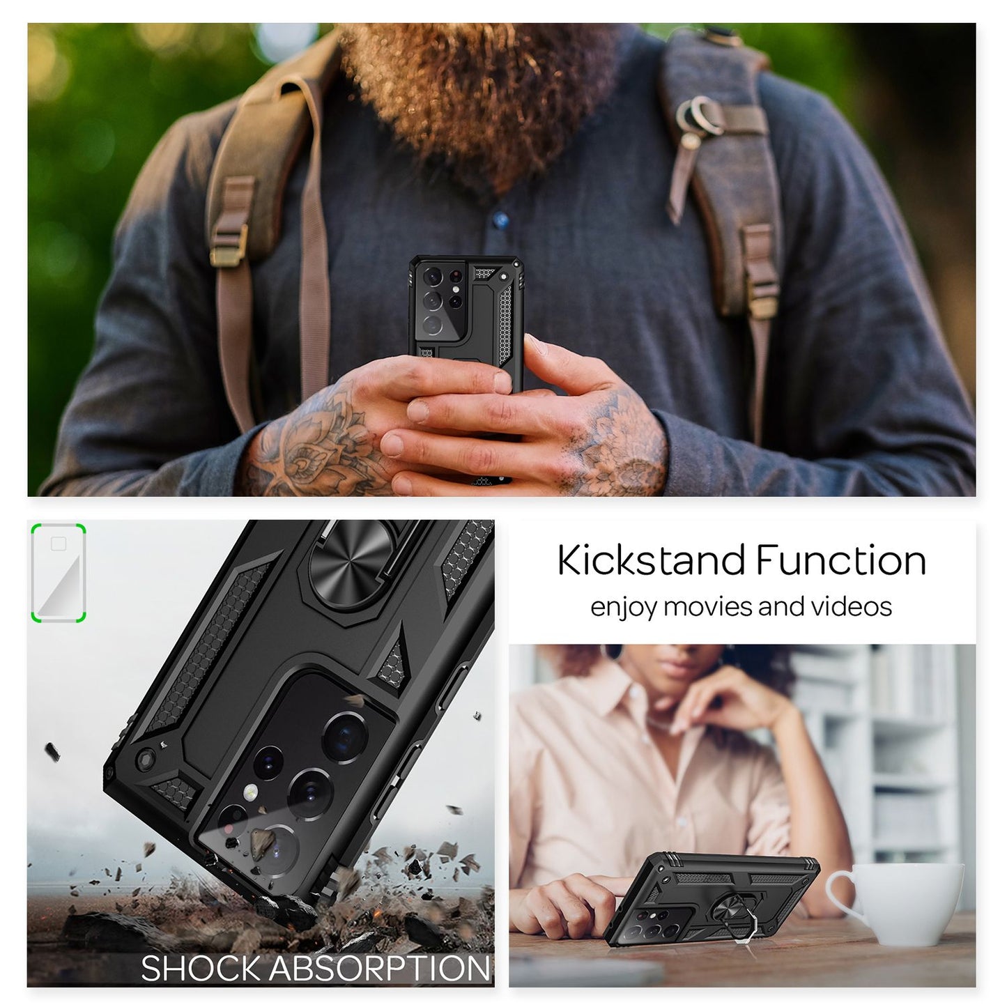 NALIA Panzerhülle für Samsung Galaxy S21 Ultra – Ring-Ständer 360° & Magnet-Halterung Kompatibel – RINGDEFEND (Stoßfestes Outdoor Case) – Marke aus Berlin