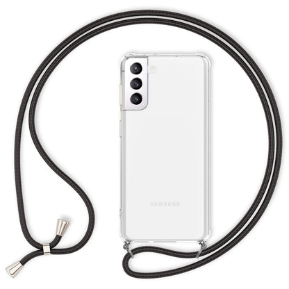 NALIA Handykette für Samsung Galaxy S21 – Transparentes Hybrid-Case & Band – HANGIT (Anti-Gelb Rückseite & Verstellbar) – Marke aus Berlin