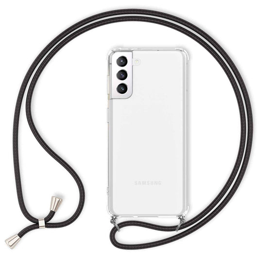 NALIA Handykette für Samsung Galaxy S21 – Transparentes Hybrid-Case & Band – HANGIT (Anti-Gelb Rückseite & Verstellbar) – Marke aus Berlin