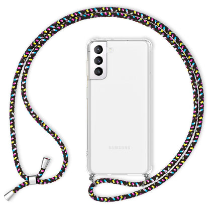 NALIA Handykette für Samsung Galaxy S21 – Transparentes Hybrid-Case & Band – HANGIT (Anti-Gelb Rückseite & Verstellbar) – Marke aus Berlin
