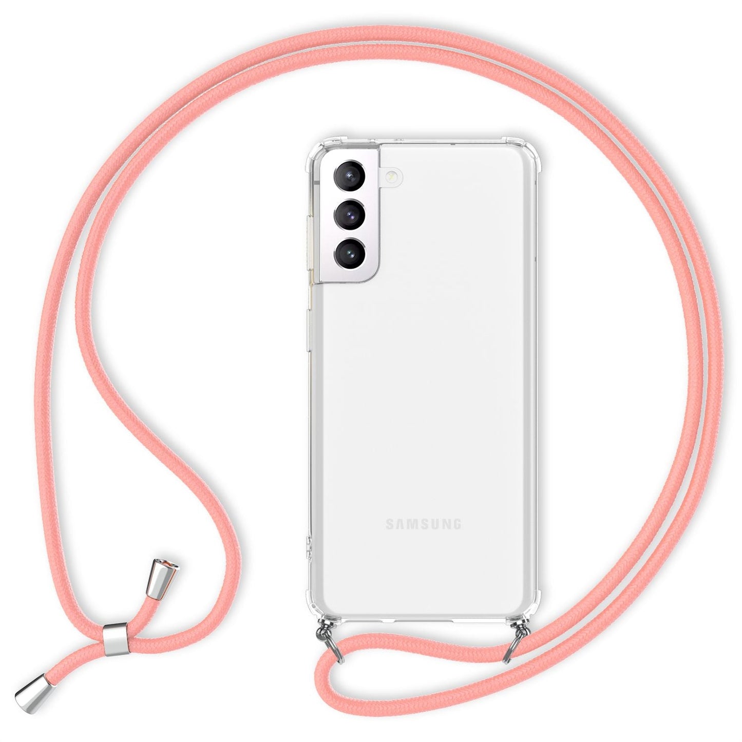 NALIA Handykette für Samsung Galaxy S21 – Transparentes Hybrid-Case & Band – HANGIT (Anti-Gelb Rückseite & Verstellbar) – Marke aus Berlin