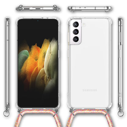 NALIA Handykette für Samsung Galaxy S21 – Transparentes Hybrid-Case & Band – HANGIT (Anti-Gelb Rückseite & Verstellbar) – Marke aus Berlin