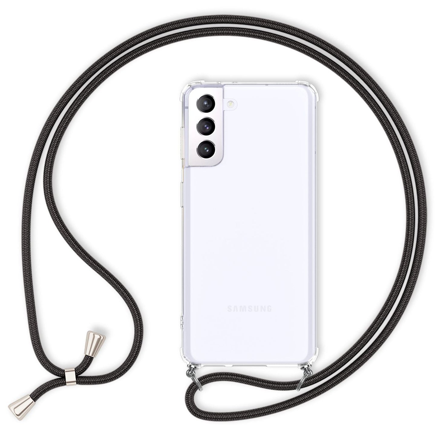 NALIA Handykette für Samsung Galaxy S21 Plus – Transparentes Hybrid-Case & Band – HANGIT (Anti-Gelb Rückseite & Verstellbar) – Marke aus Berlin