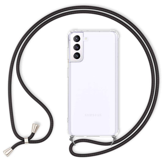 NALIA Handykette für Samsung Galaxy S21 Plus – Transparentes Hybrid-Case & Band – HANGIT (Anti-Gelb Rückseite & Verstellbar) – Marke aus Berlin