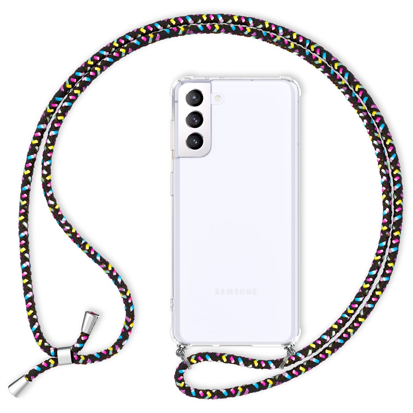 NALIA Handykette für Samsung Galaxy S21 Plus – Transparentes Hybrid-Case & Band – HANGIT (Anti-Gelb Rückseite & Verstellbar) – Marke aus Berlin