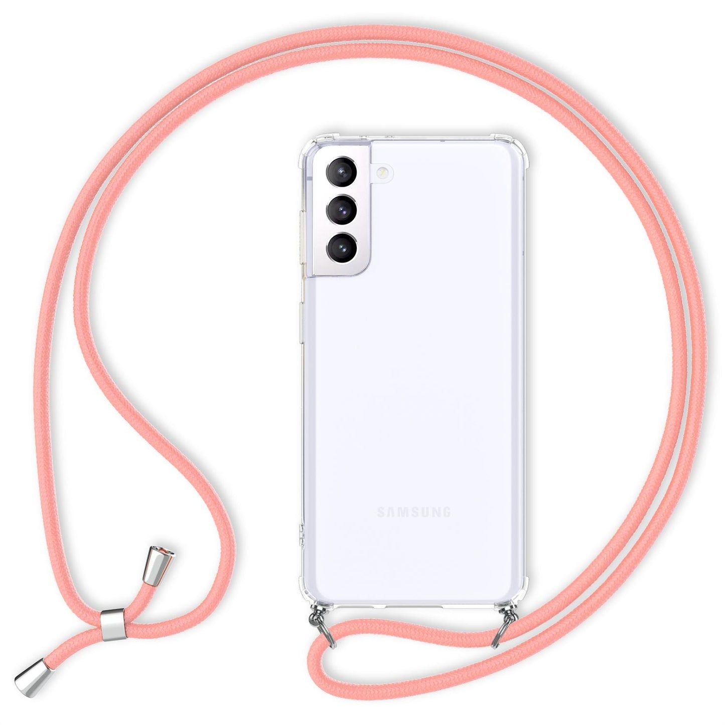 NALIA Handykette für Samsung Galaxy S21 Plus – Transparentes Hybrid-Case & Band – HANGIT (Anti-Gelb Rückseite & Verstellbar) – Marke aus Berlin
