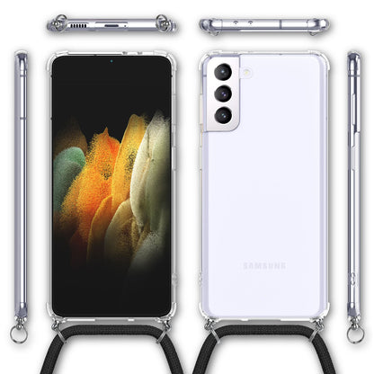 NALIA Handykette für Samsung Galaxy S21 Plus – Transparentes Hybrid-Case & Band – HANGIT (Anti-Gelb Rückseite & Verstellbar) – Marke aus Berlin