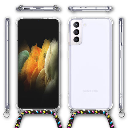 NALIA Handykette für Samsung Galaxy S21 Plus – Transparentes Hybrid-Case & Band – HANGIT (Anti-Gelb Rückseite & Verstellbar) – Marke aus Berlin