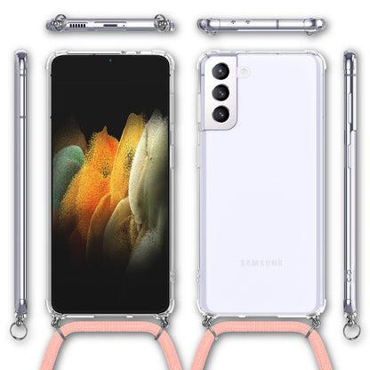 NALIA Handykette für Samsung Galaxy S21 Plus – Transparentes Hybrid-Case & Band – HANGIT (Anti-Gelb Rückseite & Verstellbar) – Marke aus Berlin