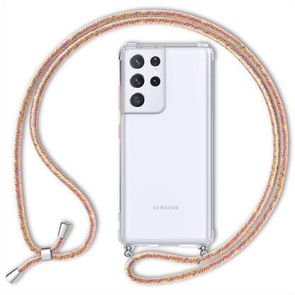 NALIA Handykette für Samsung Galaxy S21 Ultra – Transparentes Hybrid-Case & Band – HANGIT (Anti-Gelb Rückseite & Verstellbar) – Marke aus Berlin