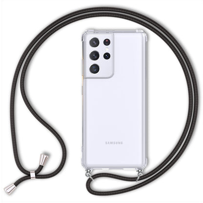 NALIA Handykette für Samsung Galaxy S21 Ultra – Transparentes Hybrid-Case & Band – HANGIT (Anti-Gelb Rückseite & Verstellbar) – Marke aus Berlin