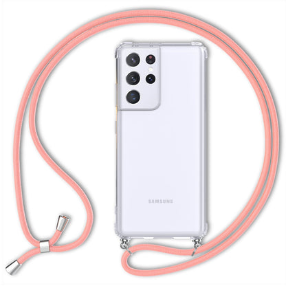 NALIA Handykette für Samsung Galaxy S21 Ultra – Transparentes Hybrid-Case & Band – HANGIT (Anti-Gelb Rückseite & Verstellbar) – Marke aus Berlin