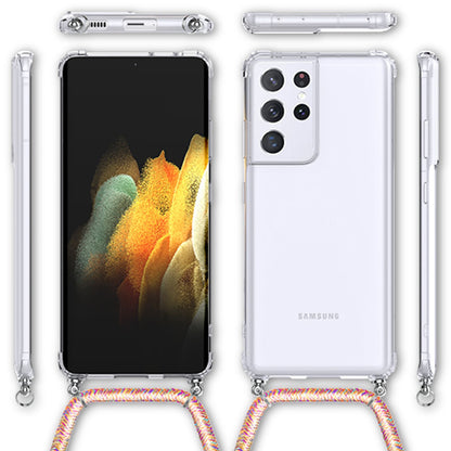NALIA Handykette für Samsung Galaxy S21 Ultra – Transparentes Hybrid-Case & Band – HANGIT (Anti-Gelb Rückseite & Verstellbar) – Marke aus Berlin