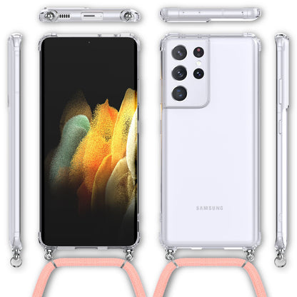 NALIA Handykette für Samsung Galaxy S21 Ultra – Transparentes Hybrid-Case & Band – HANGIT (Anti-Gelb Rückseite & Verstellbar) – Marke aus Berlin