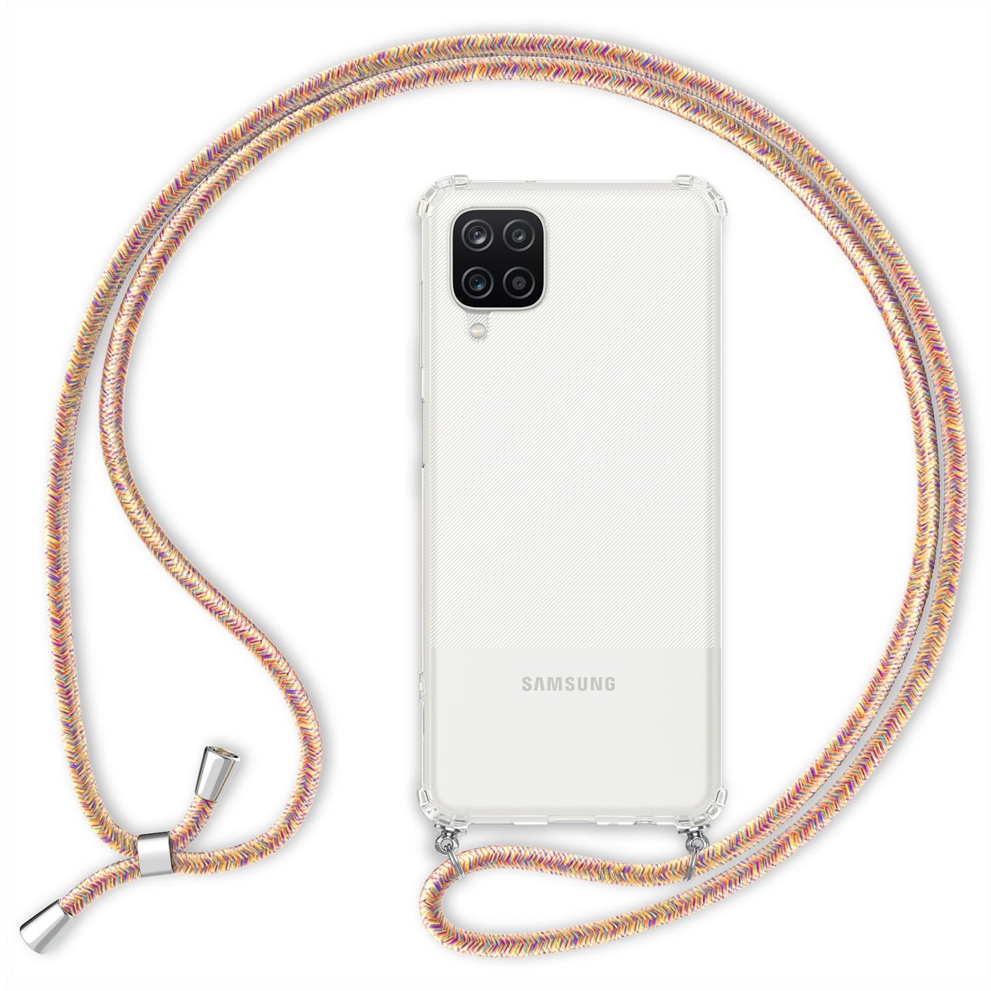 NALIA Handykette für Samsung Galaxy A12 – Transparentes Hybrid-Case & Band – HANGIT (Anti-Gelb Rückseite & Verstellbar) – Marke aus Berlin