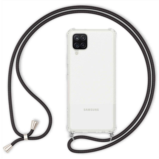 NALIA Handykette für Samsung Galaxy A12 – Transparentes Hybrid-Case & Band – HANGIT (Anti-Gelb Rückseite & Verstellbar) – Marke aus Berlin