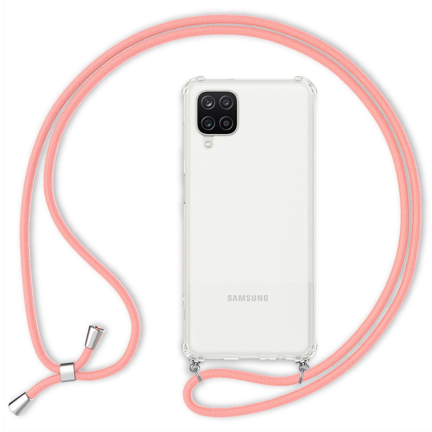 NALIA Handykette für Samsung Galaxy A12 – Transparentes Hybrid-Case & Band – HANGIT (Anti-Gelb Rückseite & Verstellbar) – Marke aus Berlin