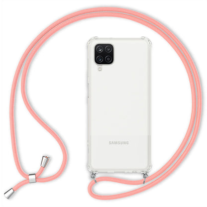 NALIA Handykette für Samsung Galaxy A12 – Transparentes Hybrid-Case & Band – HANGIT (Anti-Gelb Rückseite & Verstellbar) – Marke aus Berlin