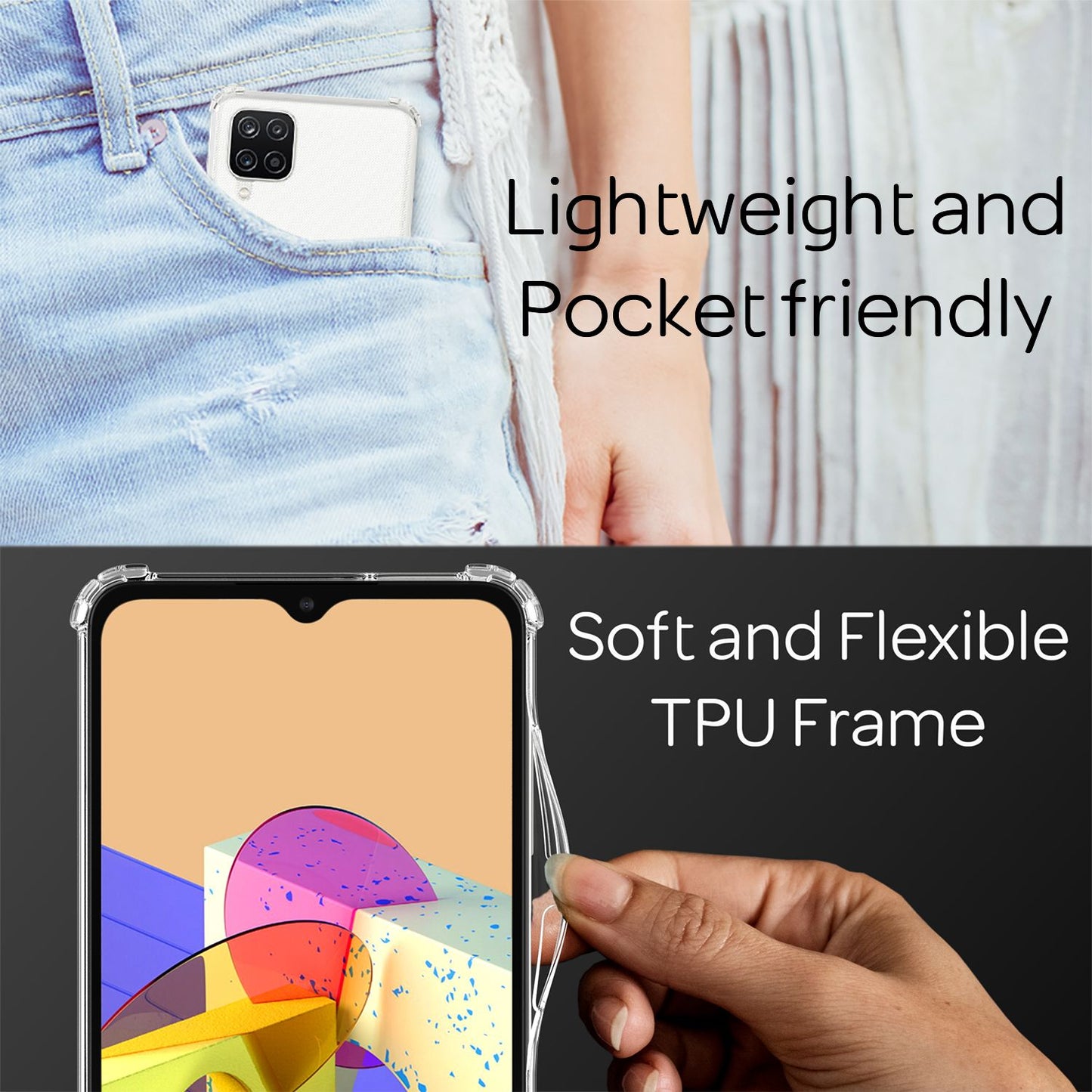 NALIA Handykette für Samsung Galaxy A12 – Transparentes Hybrid-Case & Band – HANGIT (Anti-Gelb Rückseite & Verstellbar) – Marke aus Berlin