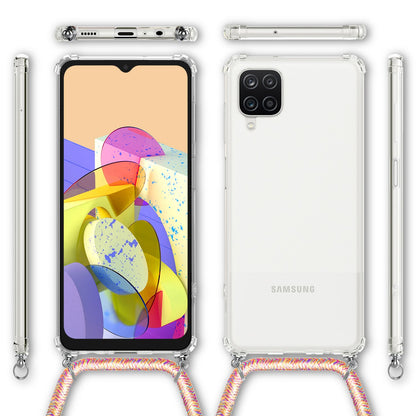 NALIA Handykette für Samsung Galaxy A12 – Transparentes Hybrid-Case & Band – HANGIT (Anti-Gelb Rückseite & Verstellbar) – Marke aus Berlin