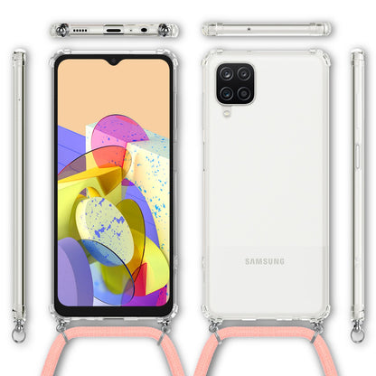 NALIA Handykette für Samsung Galaxy A12 – Transparentes Hybrid-Case & Band – HANGIT (Anti-Gelb Rückseite & Verstellbar) – Marke aus Berlin