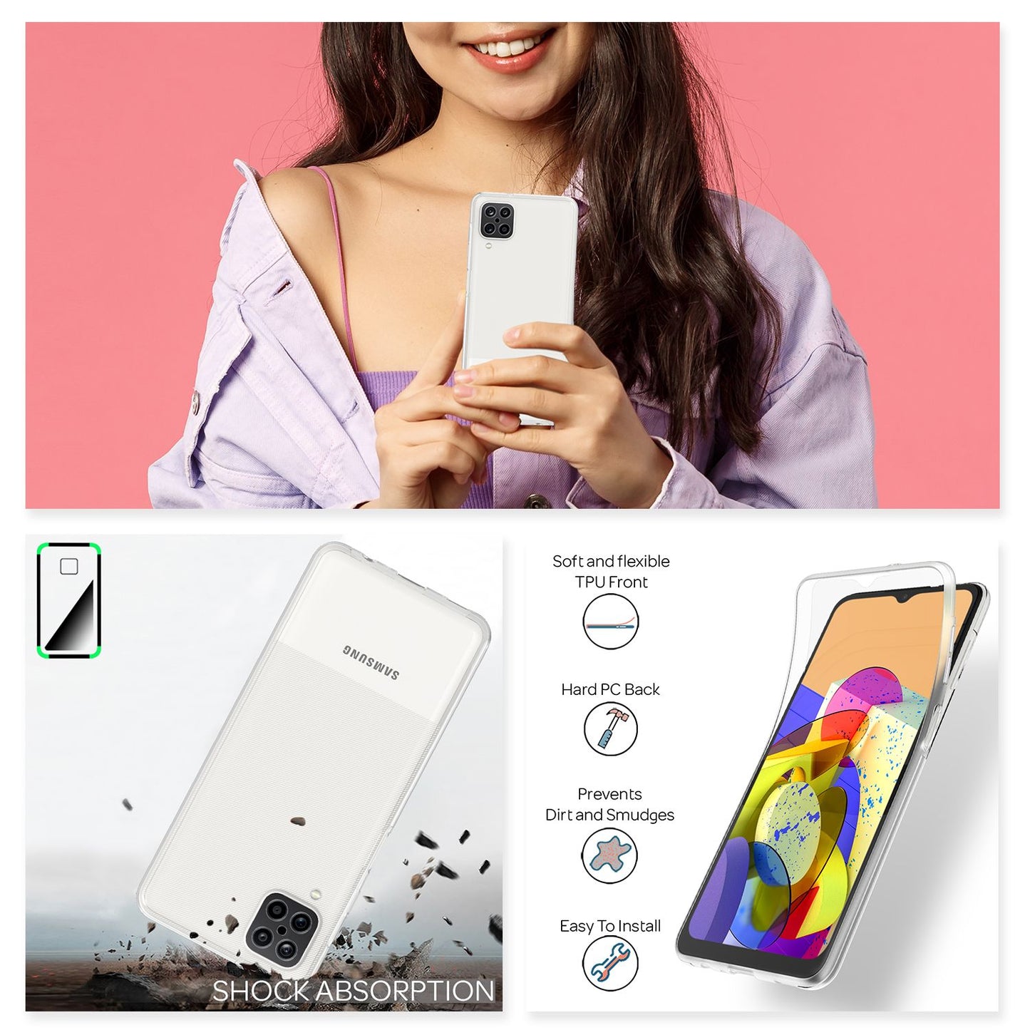 NALIA 360° Hülle für Samsung Galaxy A12 – Vorne & Hinten Schutz – 360GUARD (Full-Body Case) – Marke aus Berlin