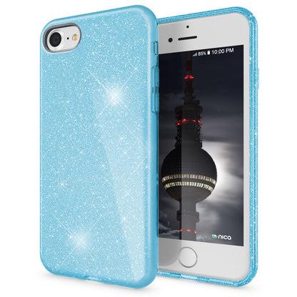 NALIA Glitzerhülle für iPhone 7 / 8 / SE (2020 / 2022) – Funkelnder Glitzer-Look & Grip – SHINEPOP (Silikon Case) – Marke aus Berlin