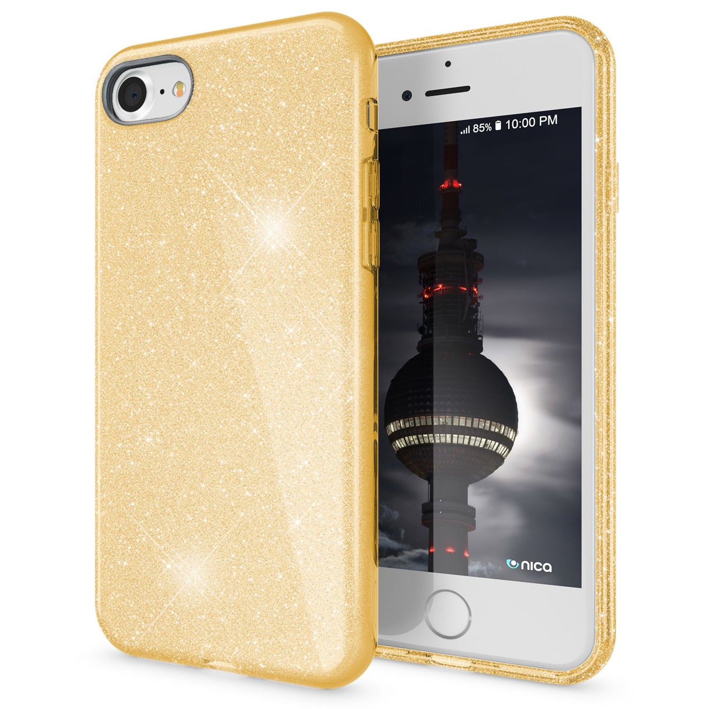 NALIA Glitzerhülle für iPhone 7 / 8 / SE (2020 / 2022) – Funkelnder Glitzer-Look & Grip – SHINEPOP (Silikon Case) – Marke aus Berlin