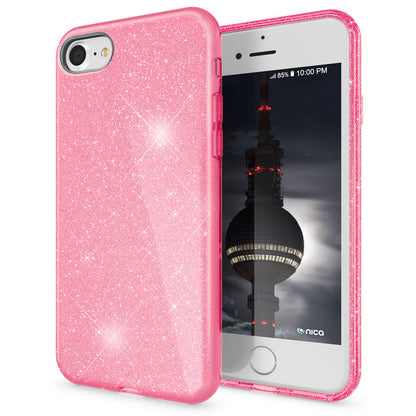 NALIA Glitzerhülle für iPhone 7 / 8 / SE (2020 / 2022) – Funkelnder Glitzer-Look & Grip – SHINEPOP (Silikon Case) – Marke aus Berlin