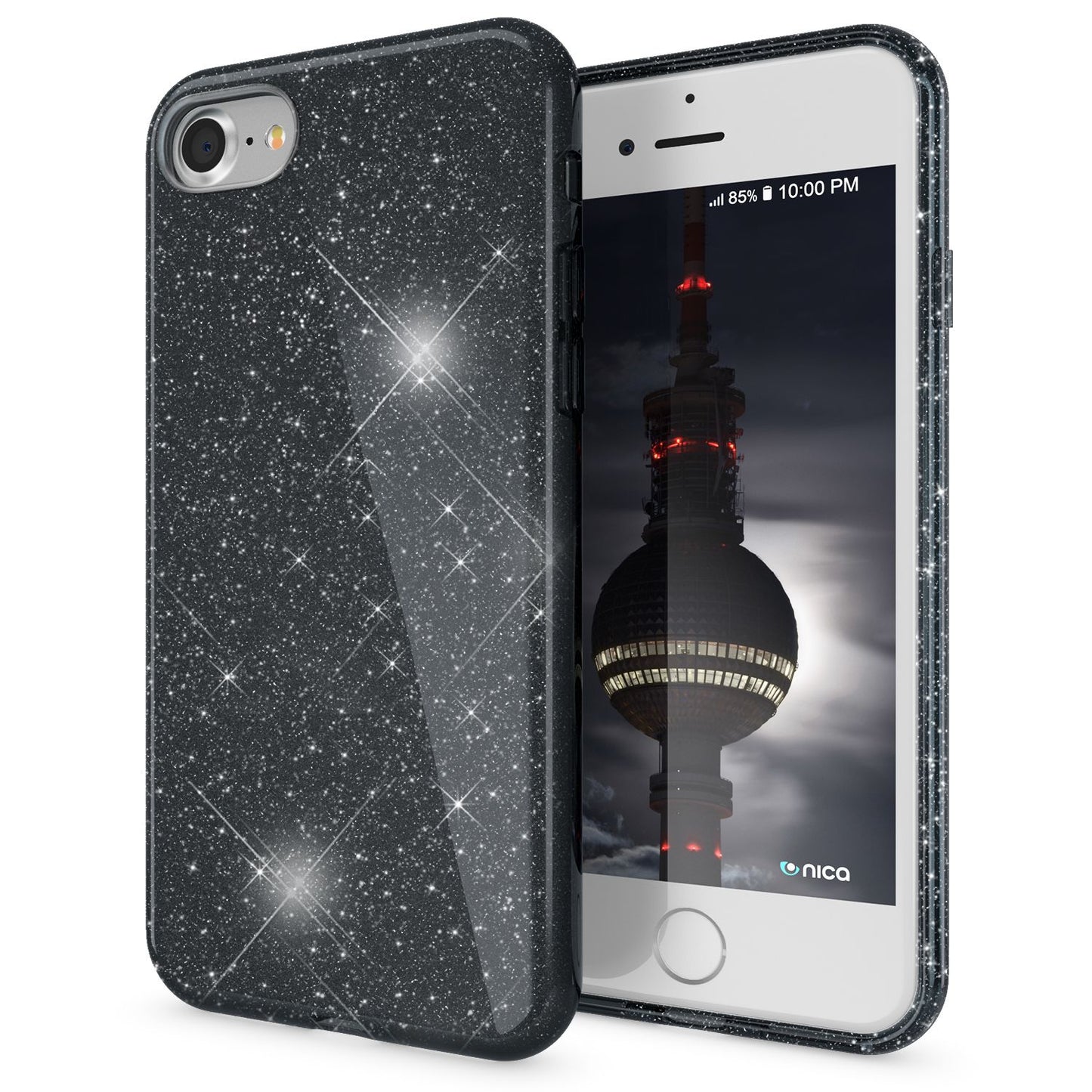 NALIA Glitzerhülle für iPhone 7 / 8 / SE (2020 / 2022) – Funkelnder Glitzer-Look & Grip – SHINEPOP (Silikon Case) – Marke aus Berlin