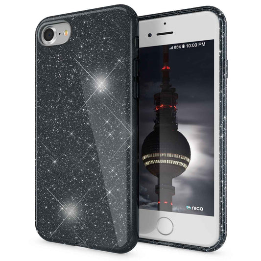 NALIA Glitzerhülle für iPhone 7 / 8 / SE (2020 / 2022) – Funkelnder Glitzer-Look & Grip – SHINEPOP (Silikon Case) – Marke aus Berlin
