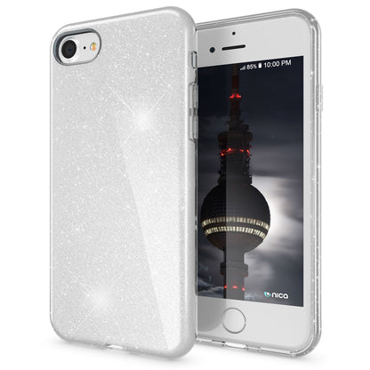 NALIA Glitzerhülle für iPhone 7 / 8 / SE (2020 / 2022) – Funkelnder Glitzer-Look & Grip – SHINEPOP (Silikon Case) – Marke aus Berlin